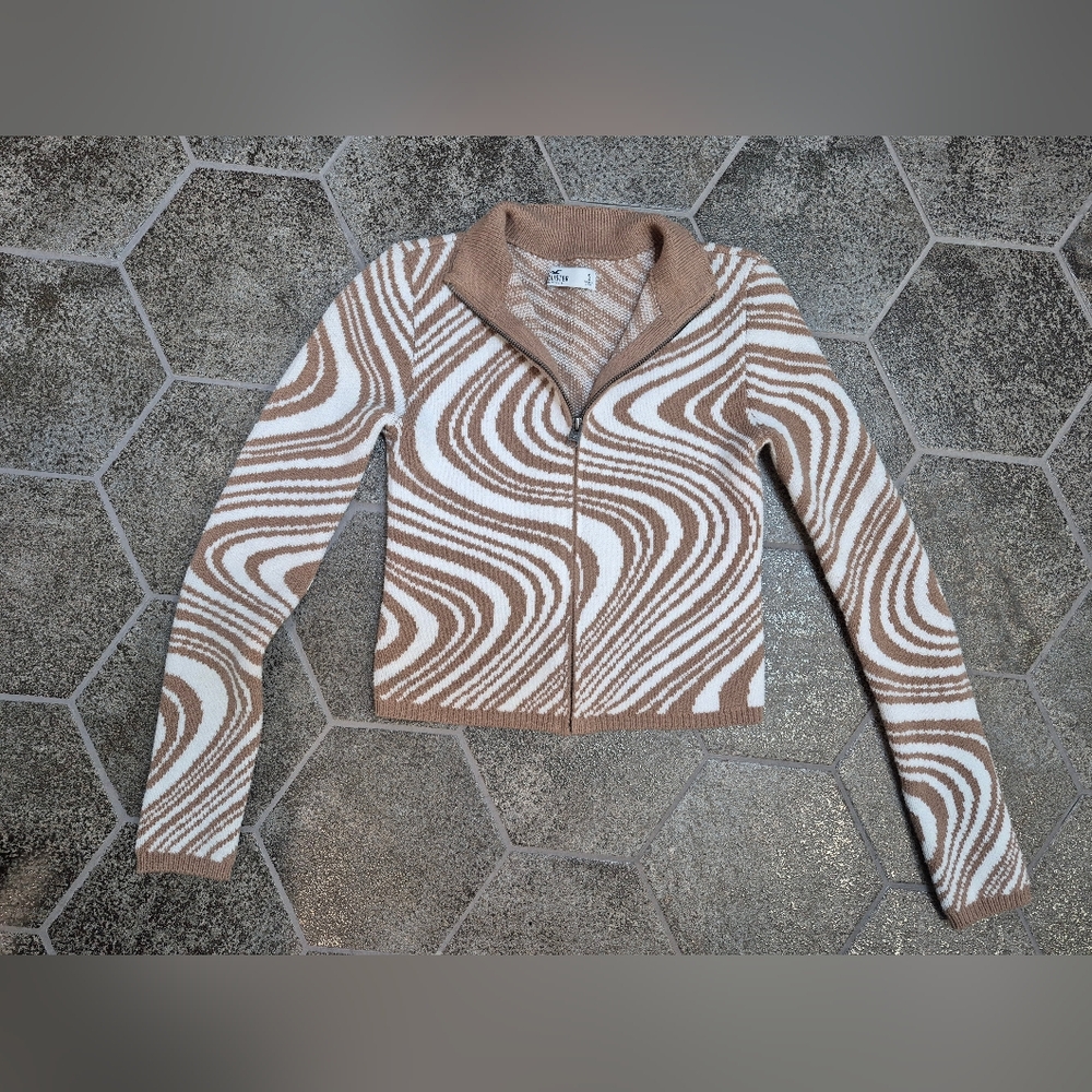 Hollister Cream and Tan Marled Knit Pullover
